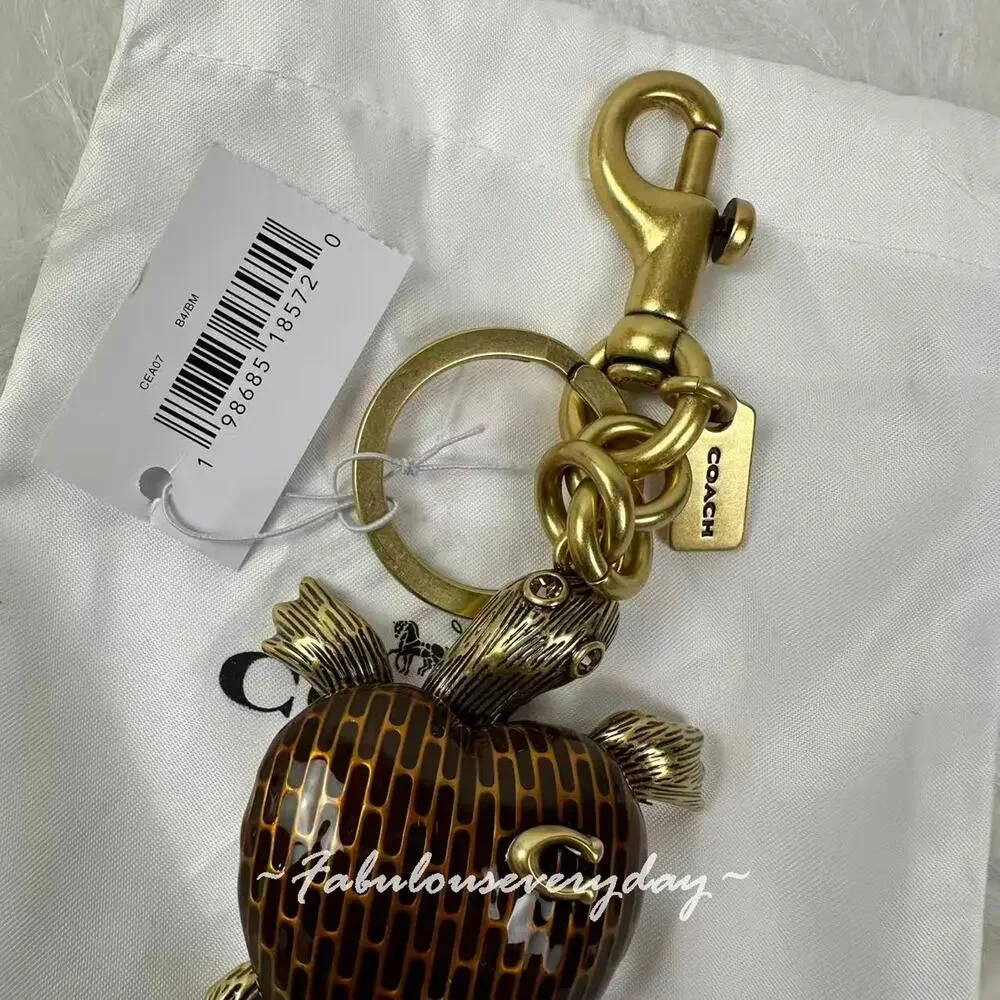 Coach Turtle Bag Charm In Brass/Brown Multi CEA07 NWT